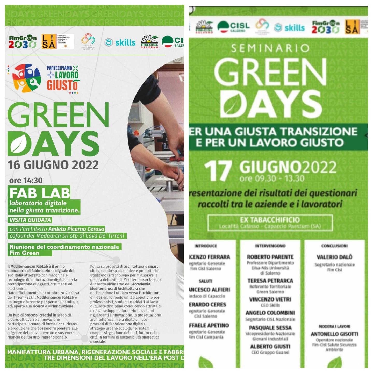 SALERNO. “Green Days” -16 e il 17 giugno, evento della FIM-CISL